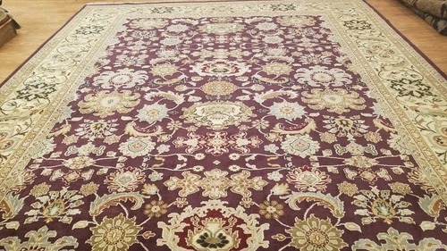 9 x 12 Eggplant Indo Agra All-Over Wool Hand-Knotted Oriental Rug