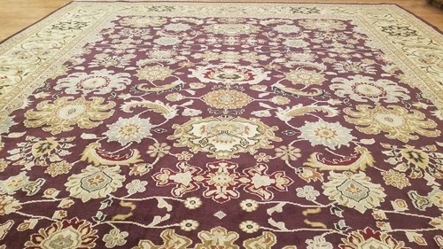 9 x 12 Eggplant Indo Agra All-Over Wool Hand-Knotted Oriental Rug