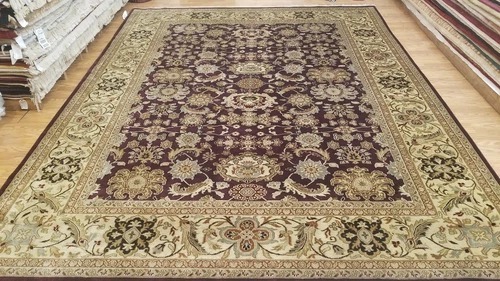 9 x 12 Eggplant Indo Agra All-Over Wool Hand-Knotted Oriental Rug