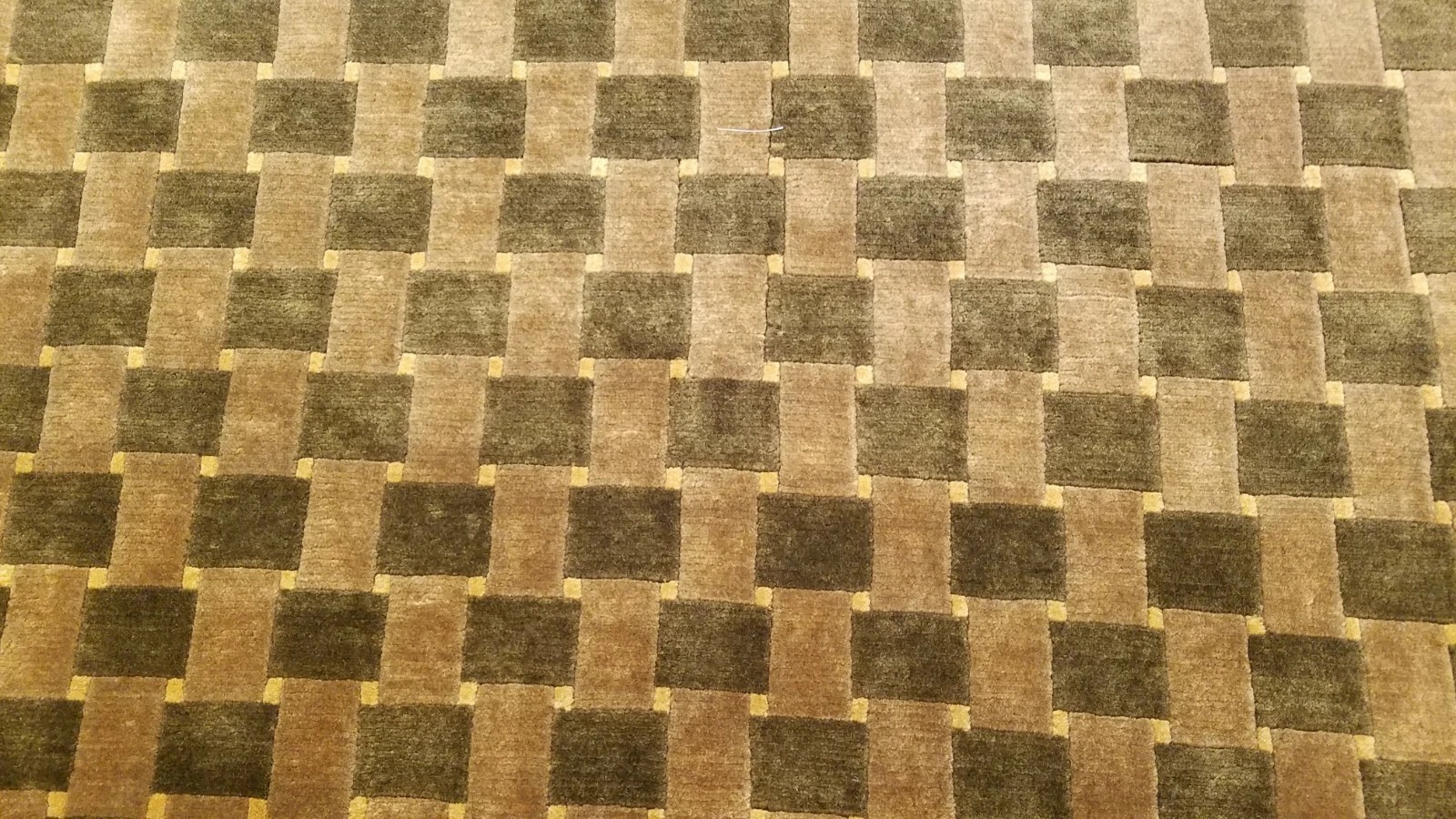 6 x 9 Brown & Olive Modern Checked Hand Knotted Wool Nepal rug