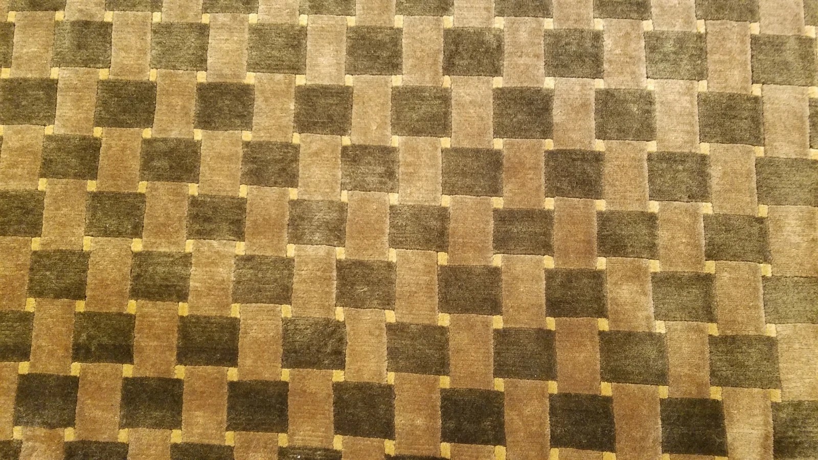 6 x 9 Brown & Olive Modern Checked Hand Knotted Wool Nepal rug