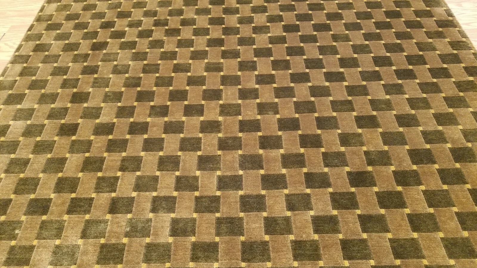 6 x 9 Brown & Olive Modern Checked Hand Knotted Wool Nepal rug