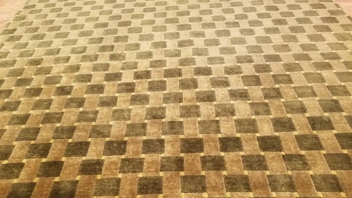 6 x 9 Brown & Olive Modern Checked Hand Knotted Wool Nepal rug