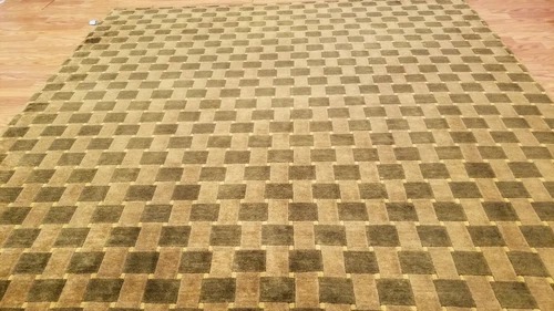 6 x 9 Brown & Olive Modern Checked Hand Knotted Wool Nepal rug