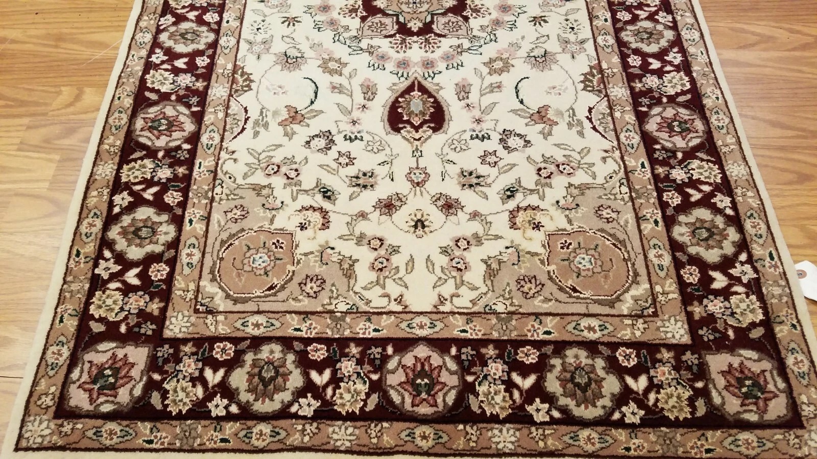 3 x 5 Ivory Burgundy Wool & Silk Hand Knotted Area rug