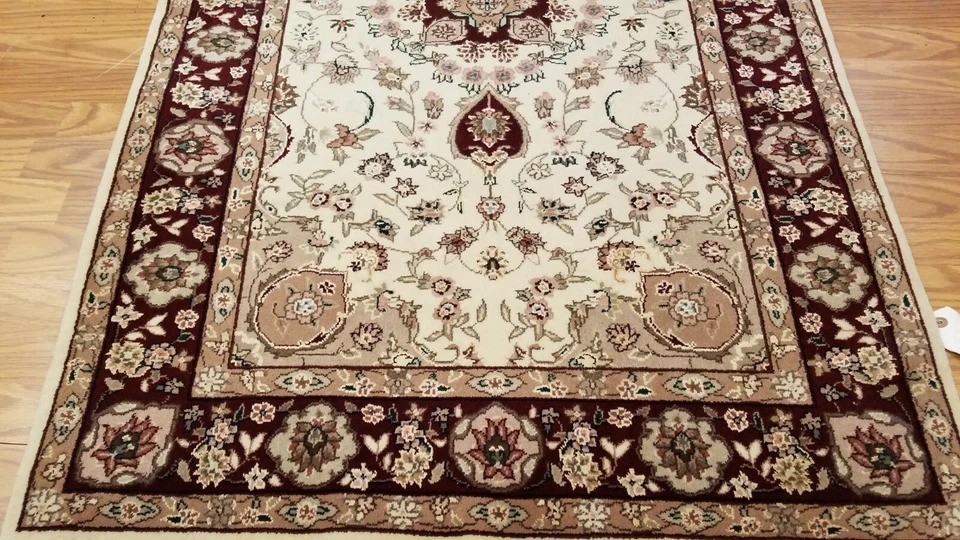 3 x 5 Ivory Burgundy Wool & Silk Hand Knotted Area rug