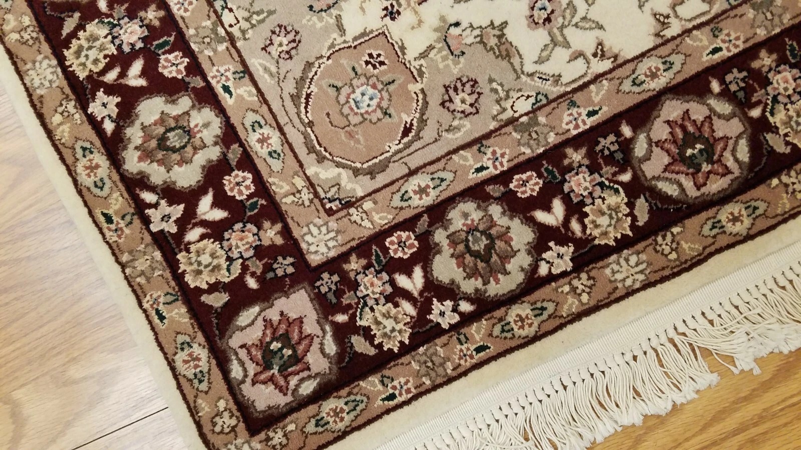 3 x 5 Ivory Burgundy Wool & Silk Hand Knotted Area rug