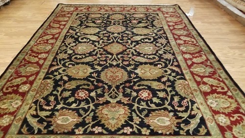 6 x 9 Black Indo Agra Hand Knotted hand Span wool fine Quality rug