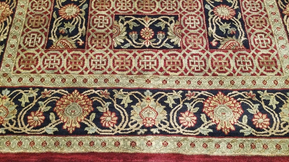 6 x 9 Red Indo Agra Hand Knotted hand Span wool fine Quality rug
