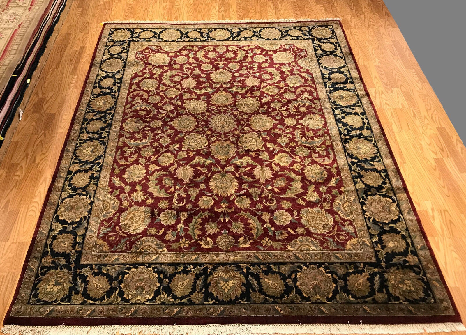 8 x 10 Burgundy Red Fine Indo Agra Hand Knotted Rug