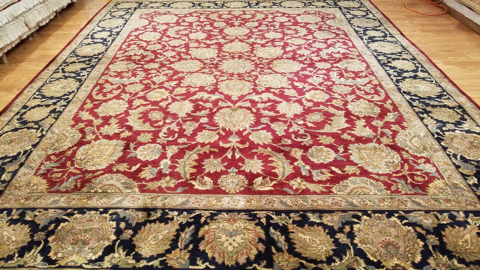 8 x 10 Burgundy Red Fine Indo Agra Hand Knotted Rug