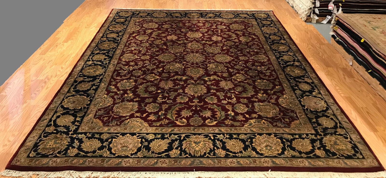 8 x 10 Burgundy Red Fine Indo Agra Hand Knotted Rug