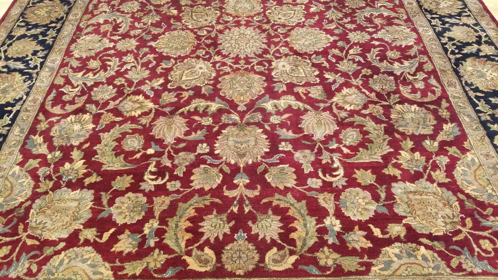 8 x 10 Burgundy Red Fine Indo Agra Hand Knotted Rug