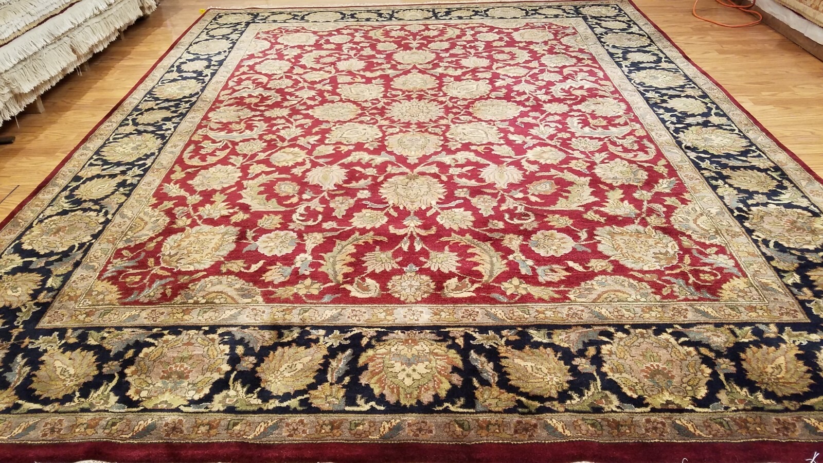 8 x 10 Burgundy Red Fine Indo Agra Hand Knotted Rug
