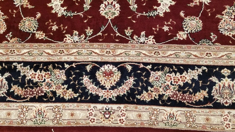 8 x 10 Fine Quality Sino Burgundy Wool & Silk Hand Knottedl Rug