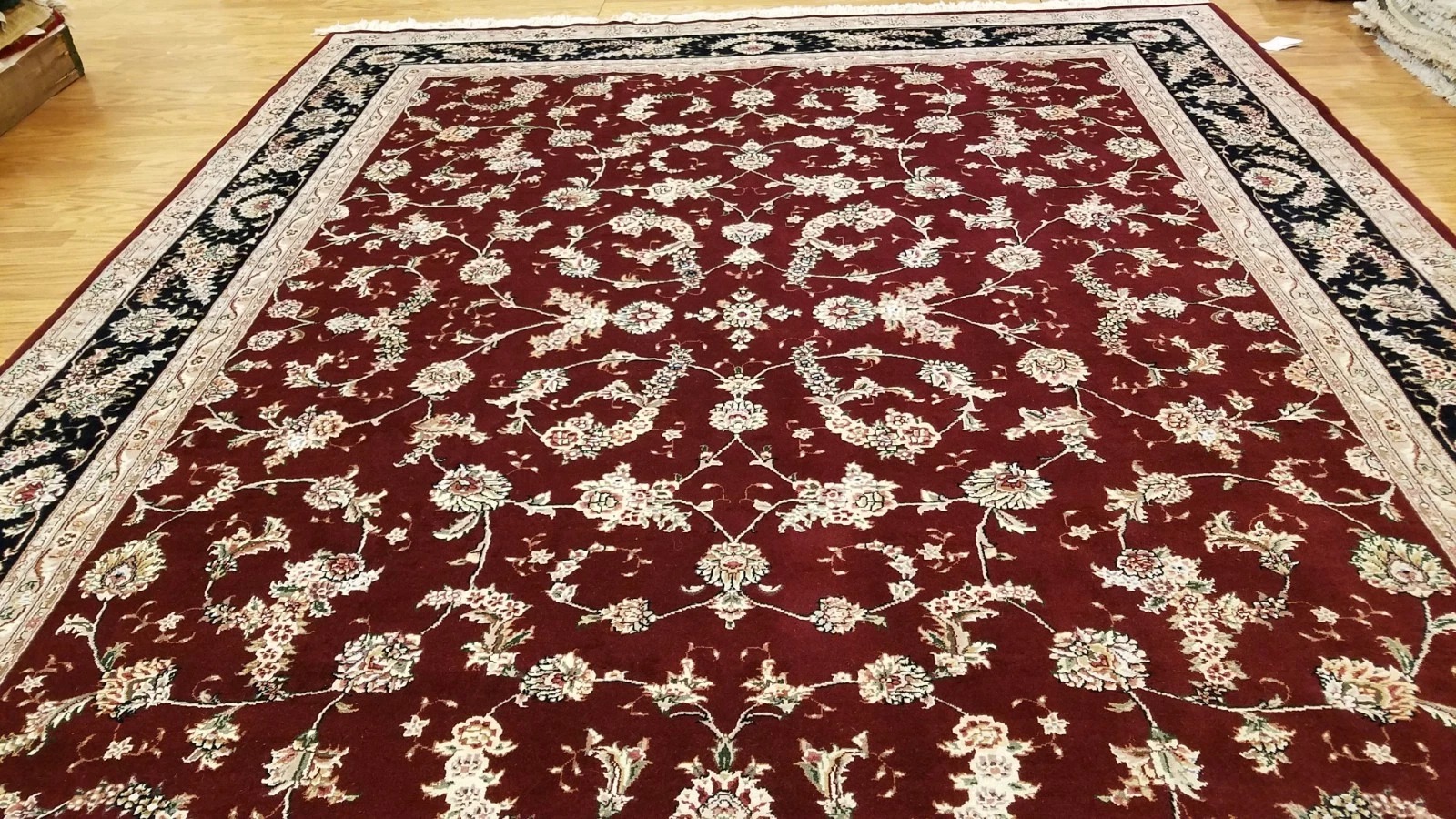 8 x 10 Fine Quality Sino Burgundy Wool & Silk Hand Knottedl Rug