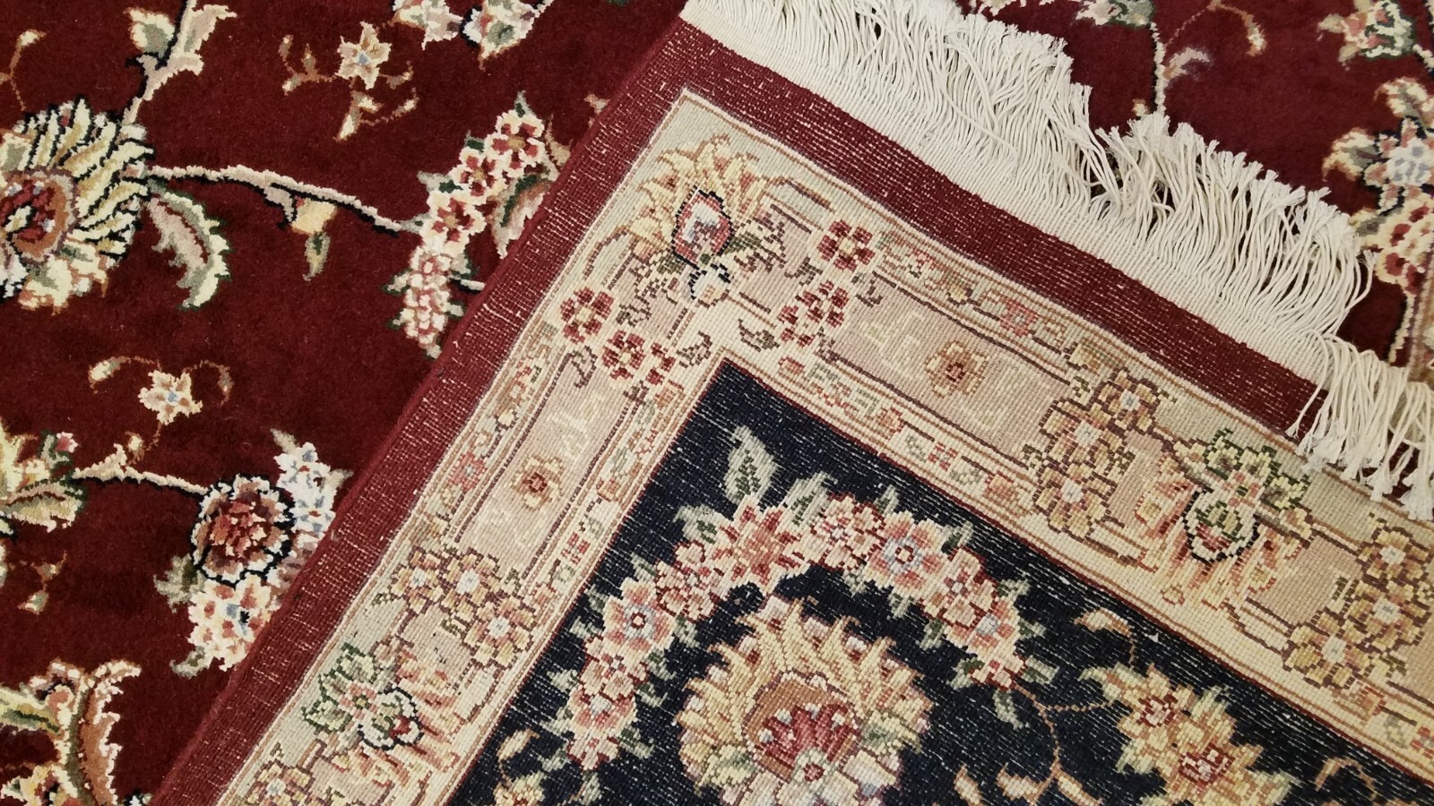 8 x 10 Fine Quality Sino Burgundy Wool & Silk Hand Knottedl Rug