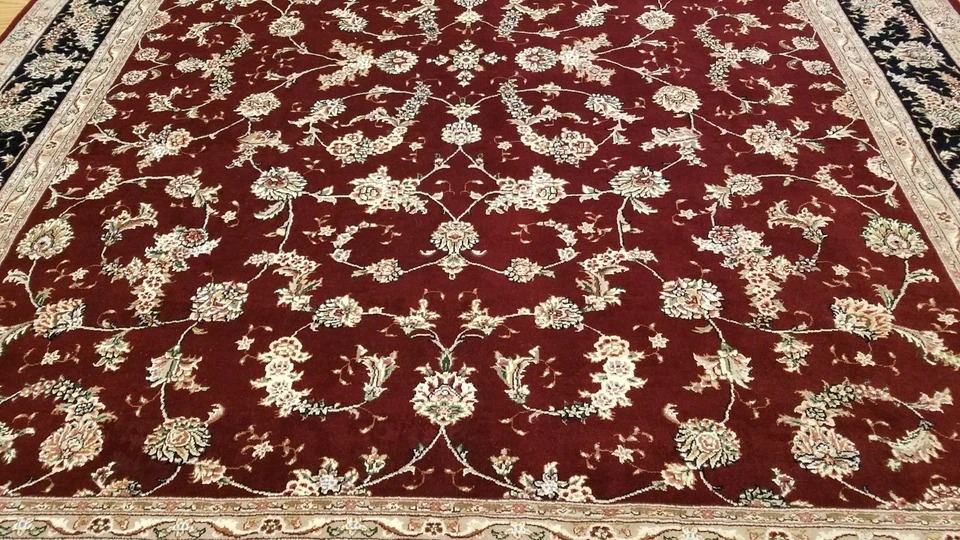 8 x 10 Fine Quality Sino Burgundy Wool & Silk Hand Knottedl Rug