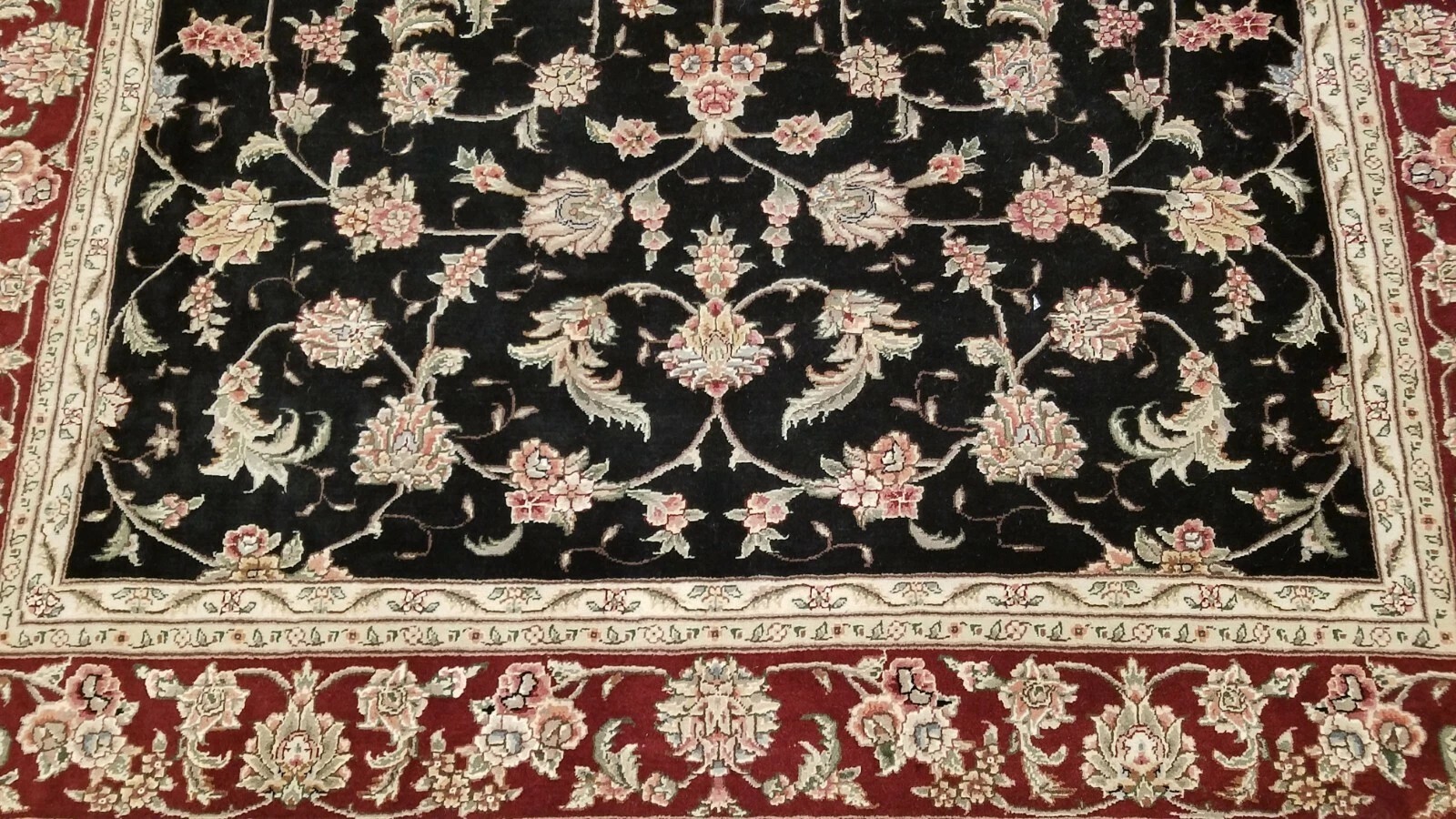 6 x 9 Very Fine Black & Red Wool & Silk Hand Knotted Oriental Area rug