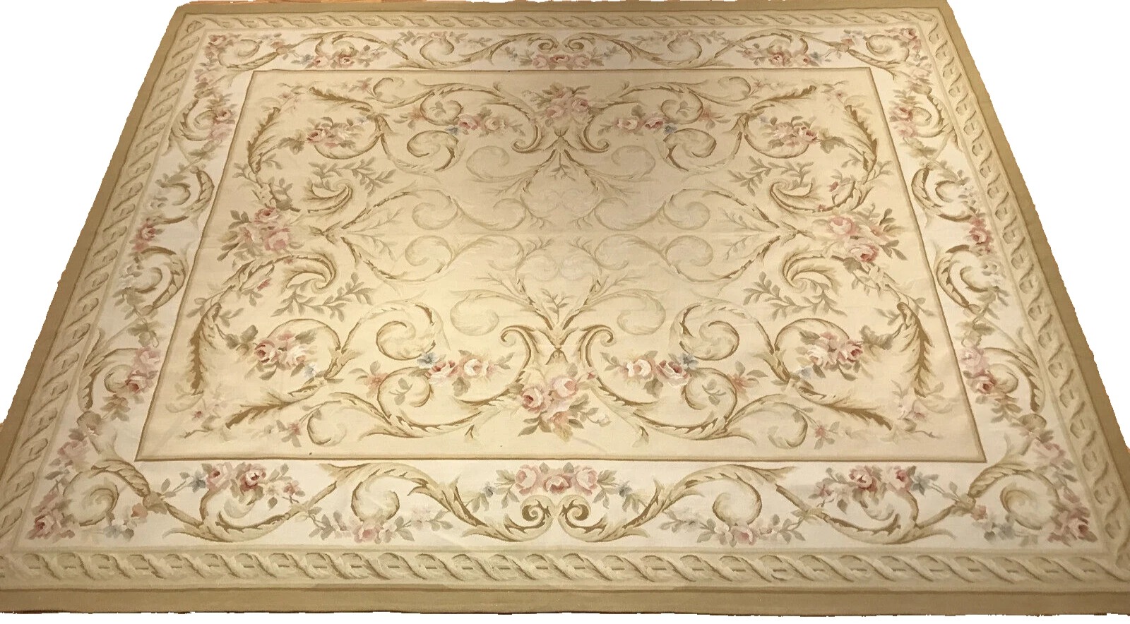 9 x 12 Hand woven French Aubusson Weave 100% wool Area rug