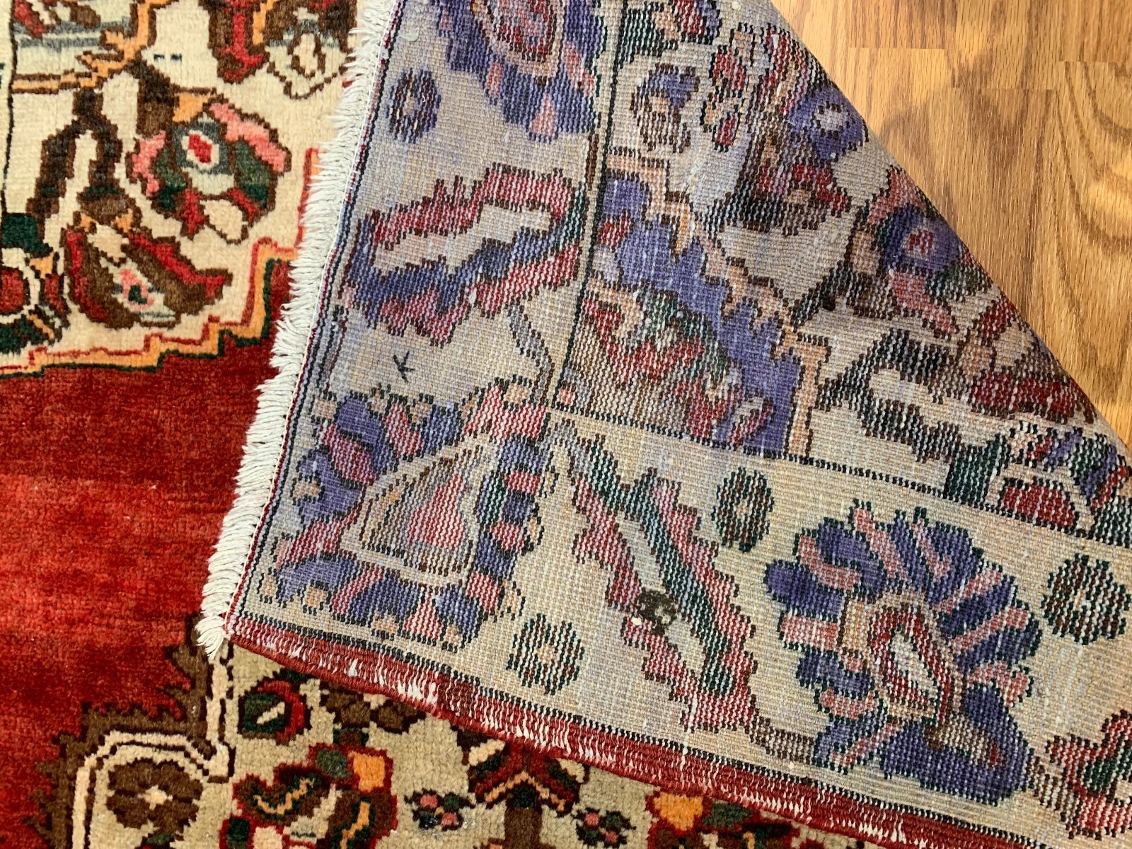 4.3 x 6.7 ft Semi Antique Tribal Geometric Red 100% Wool Vegetable Dye Rug