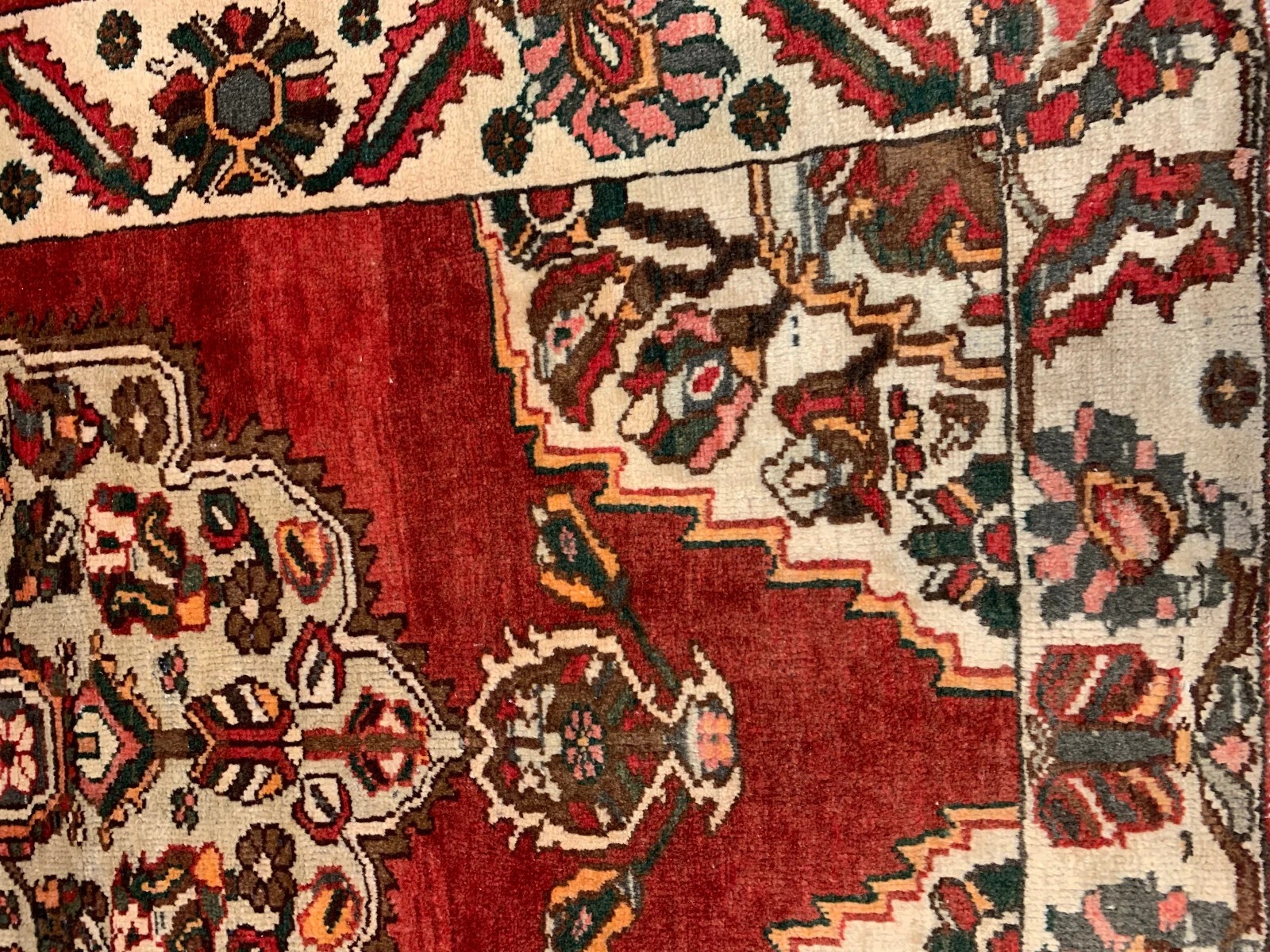 4.3 x 6.7 ft Semi Antique Tribal Geometric Red 100% Wool Vegetable Dye Rug