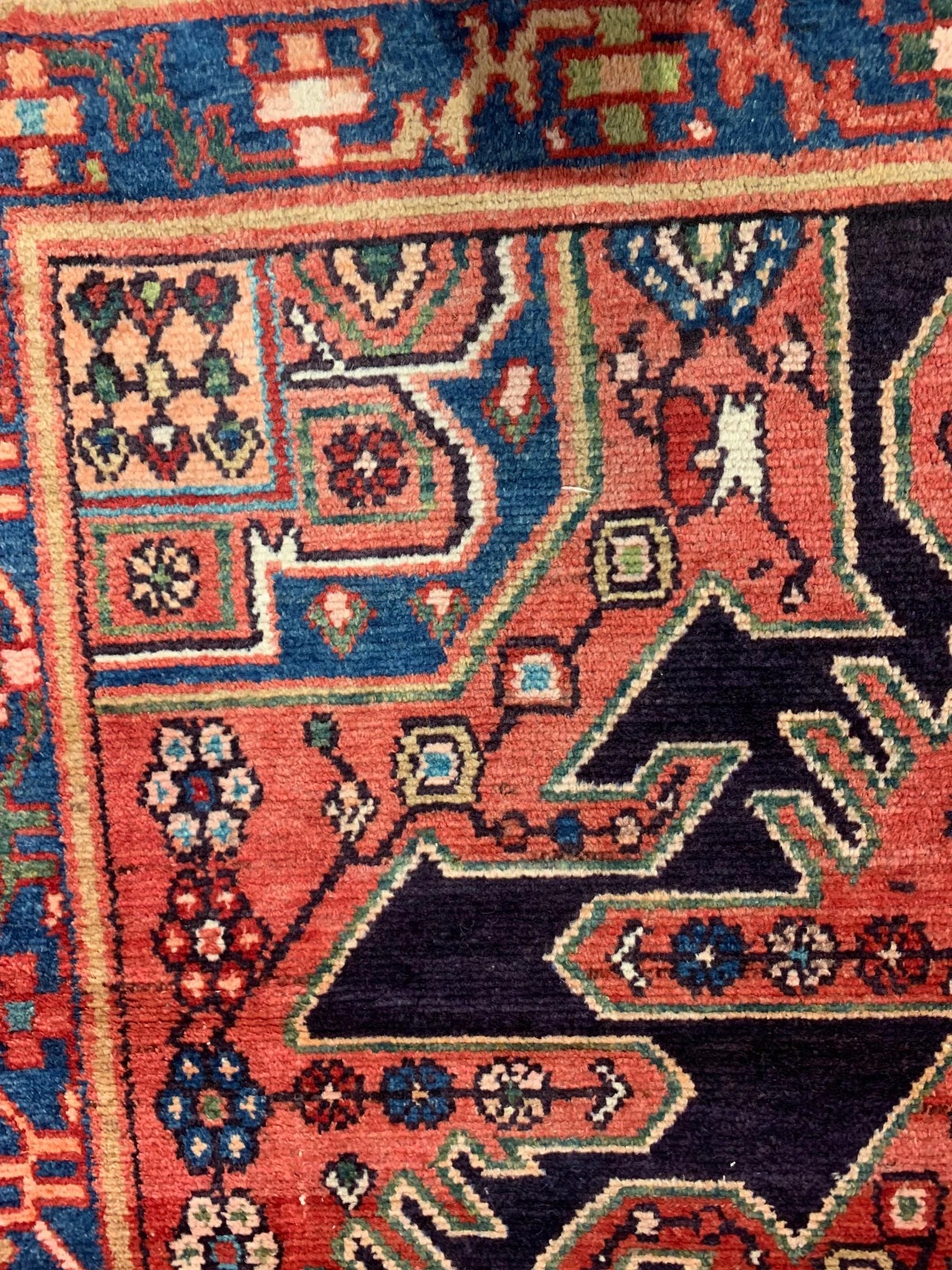 4 x 6.4 Vintage Tribal Geometric Navy 100% Wool Rug Vegetable Dye Rug