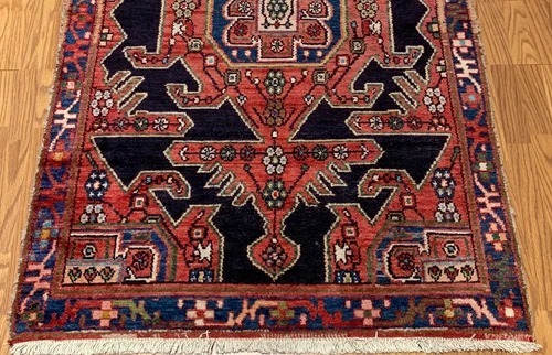 4 x 6.4 Vintage Tribal Geometric Navy 100% Wool Rug Vegetable Dye Rug