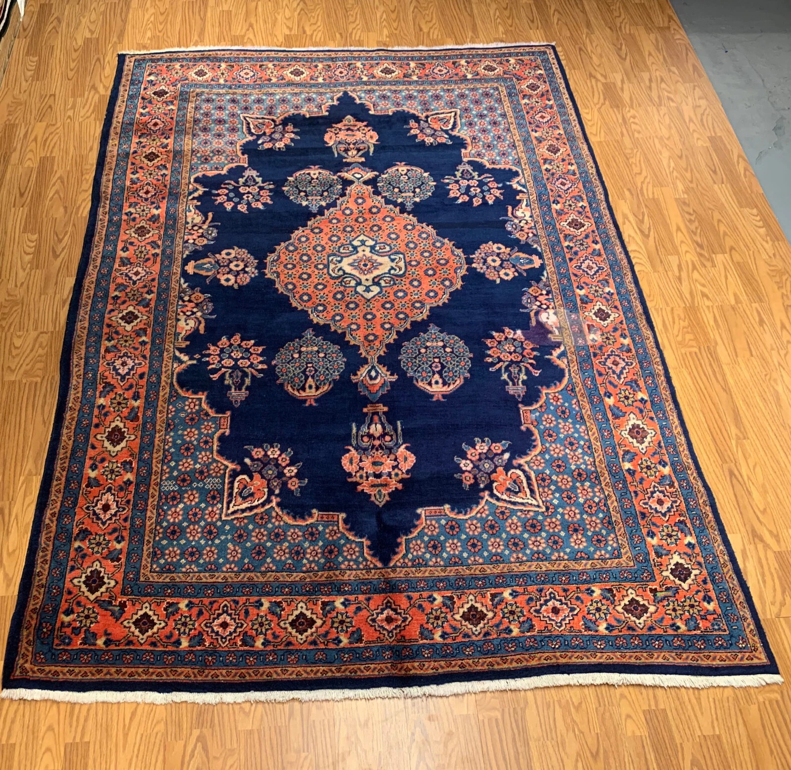 7.4 x 10.3 Vintage Hand Knotted 100% Wool Vegetable Dye Area Rug