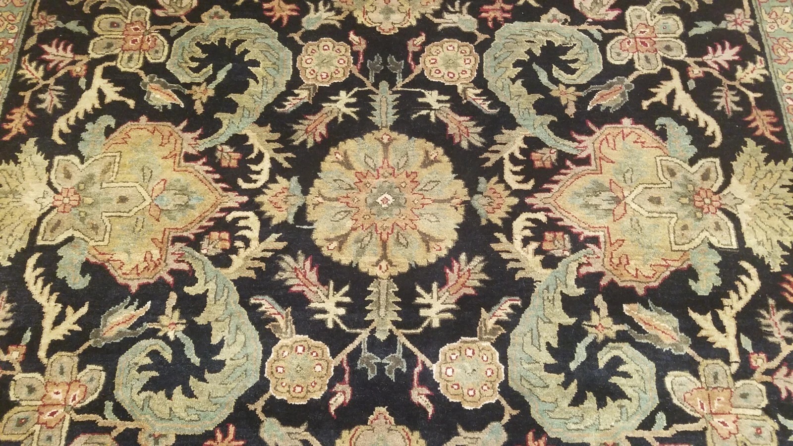 9 x 12 Black & Red Indo Agra All-Over Wool Hand-Knotted Oriental Rug