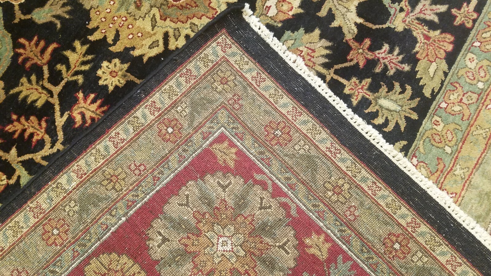 9 x 12 Black & Red Indo Agra All-Over Wool Hand-Knotted Oriental Rug