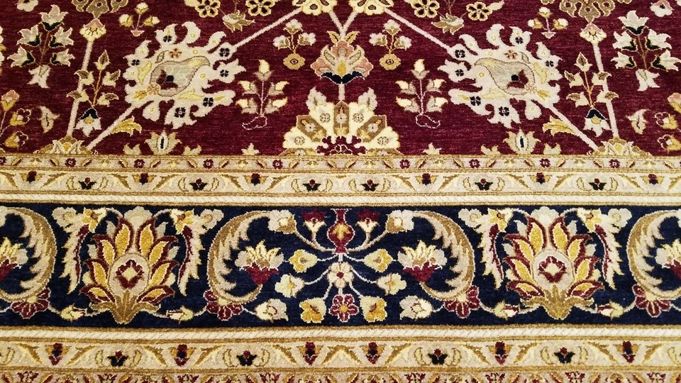 9 x 12 Maroon Navy India Jaipour All Over Hand Knotted Wool Oriental Rug