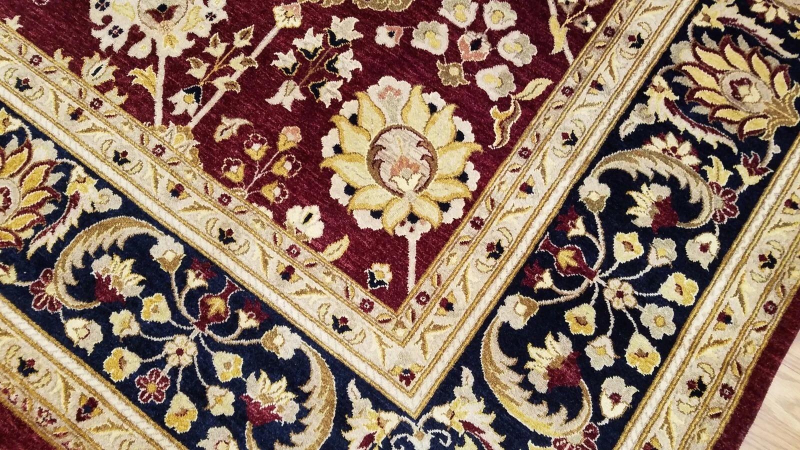 9 x 12 Maroon Navy India Jaipour All Over Hand Knotted Wool Oriental Rug