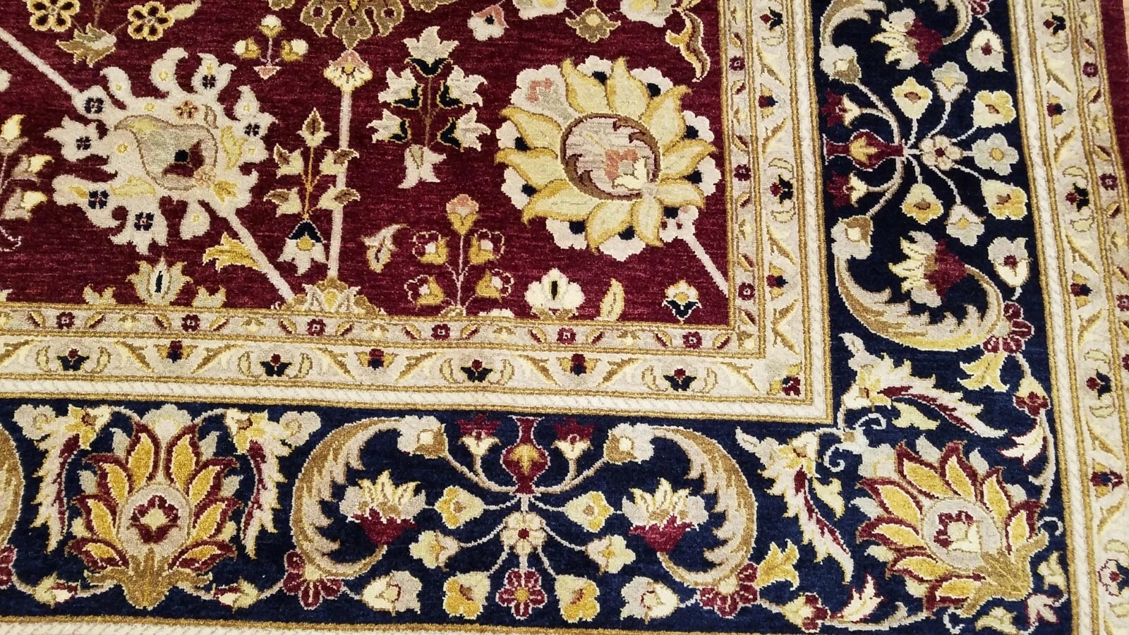 9 x 12 Maroon Navy India Jaipour All Over Hand Knotted Wool Oriental Rug