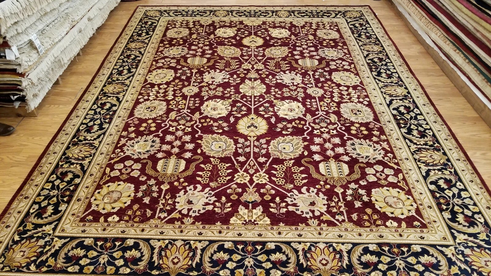 9 x 12 Maroon Navy India Jaipour All Over Hand Knotted Wool Oriental Rug