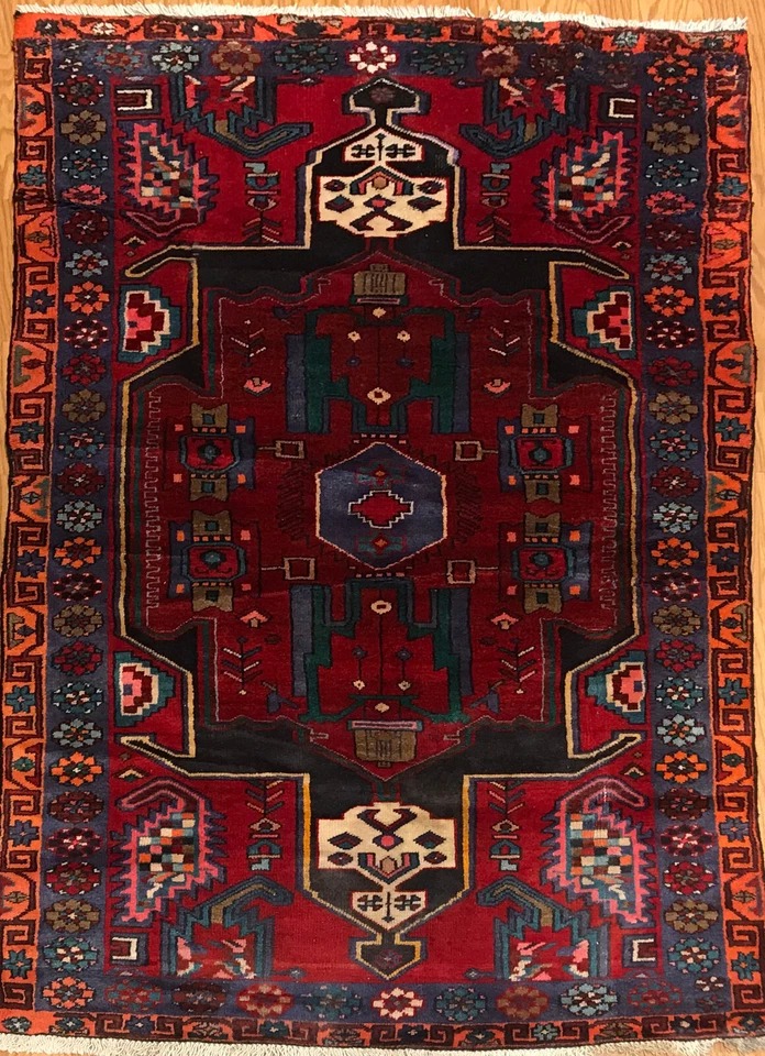 4.3x 7.1 Vintage Tribal 100% Wool Hand Knotted Vegetable Dye Area Rug