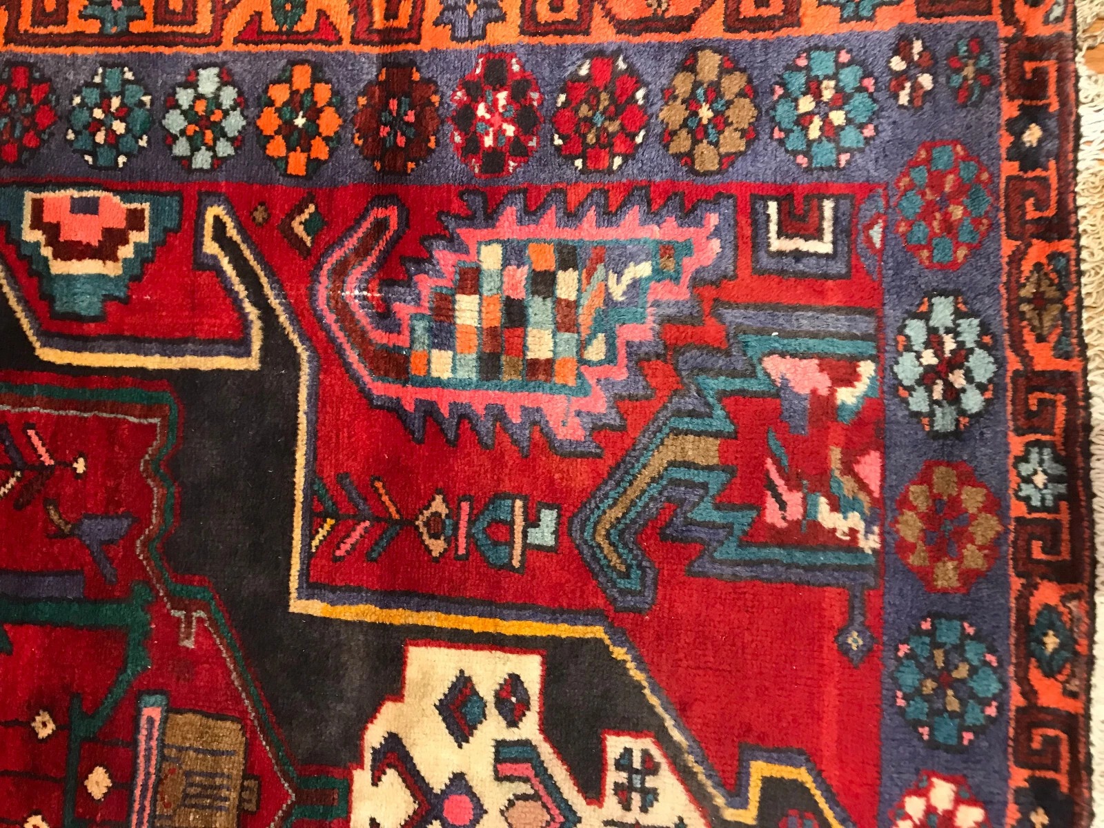 4.3x 7.1 Vintage Tribal 100% Wool Hand Knotted Vegetable Dye Area Rug