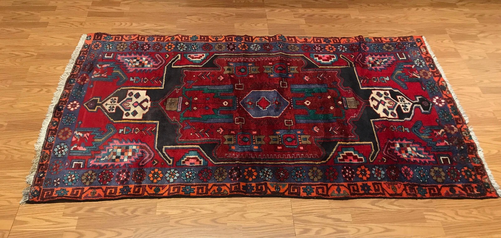 4.3x 7.1 Vintage Tribal 100% Wool Hand Knotted Vegetable Dye Area Rug