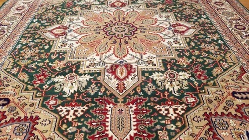 8 x 10 Green Indo Hand Knotted Wool Oriental Rug
