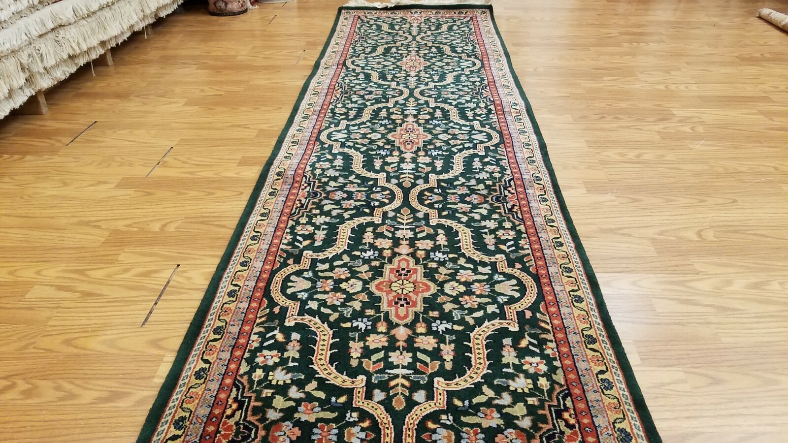 2.6 x 10 Emerald Green Indo Hand Knotted Wool Oriental rug