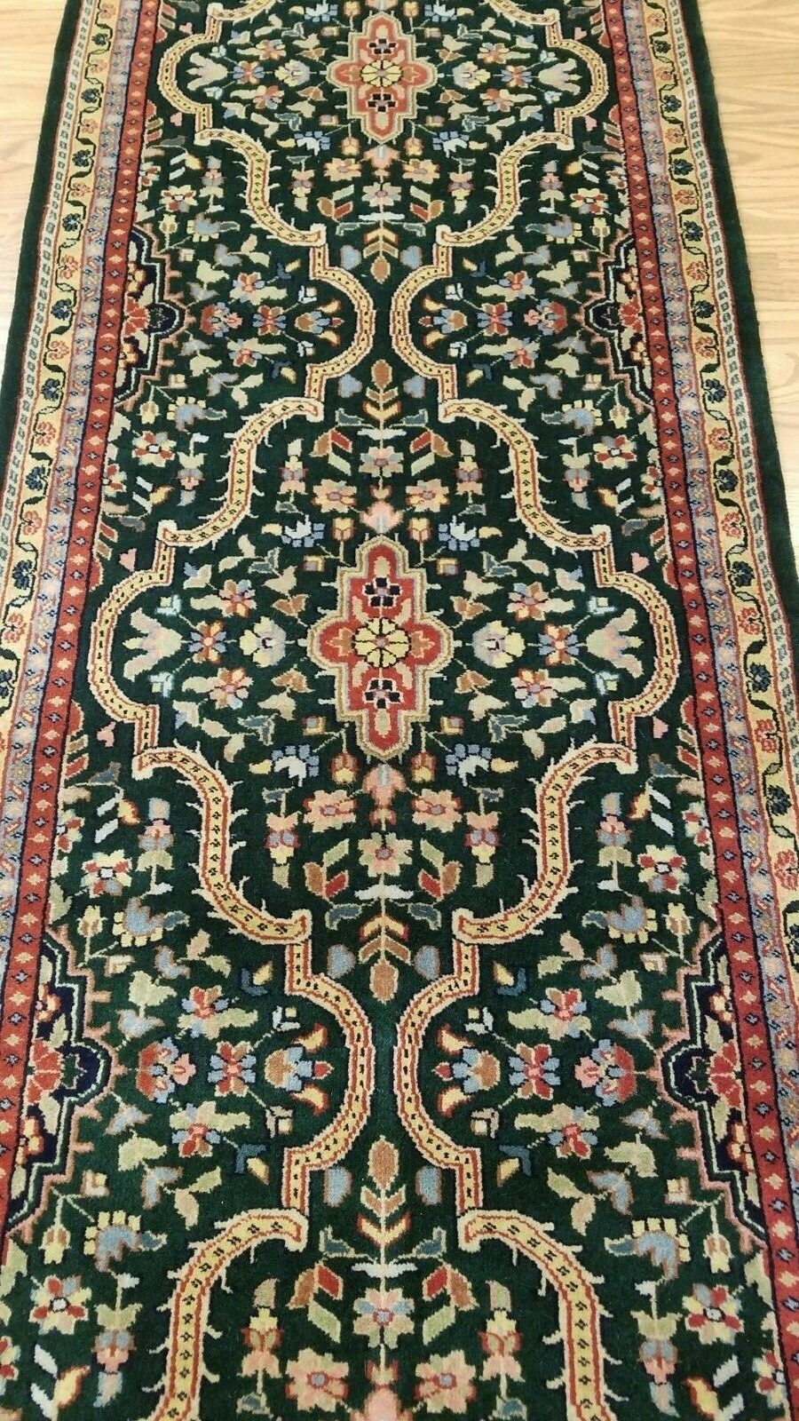 2.6 x 10 Emerald Green Indo Hand Knotted Wool Oriental rug