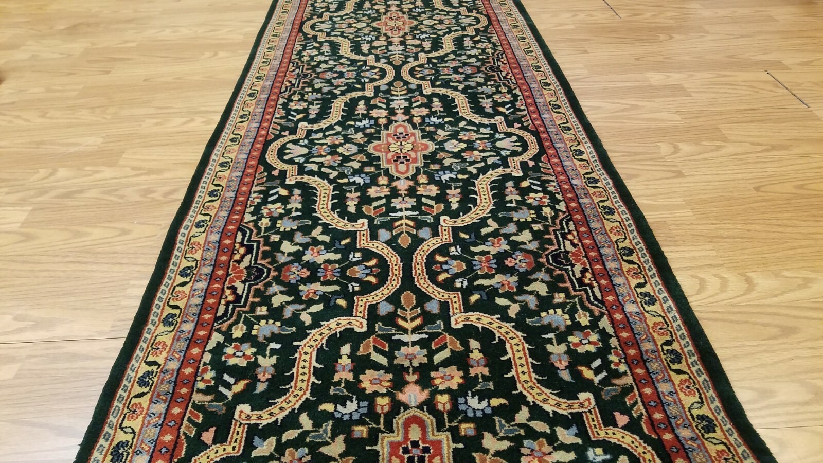 2.6 x 10 Emerald Green Indo Hand Knotted Wool Oriental rug