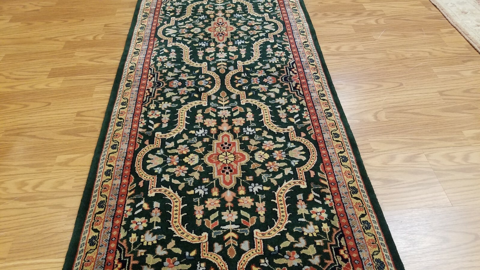 2.6 x 10 Emerald Green Indo Hand Knotted Wool Oriental rug