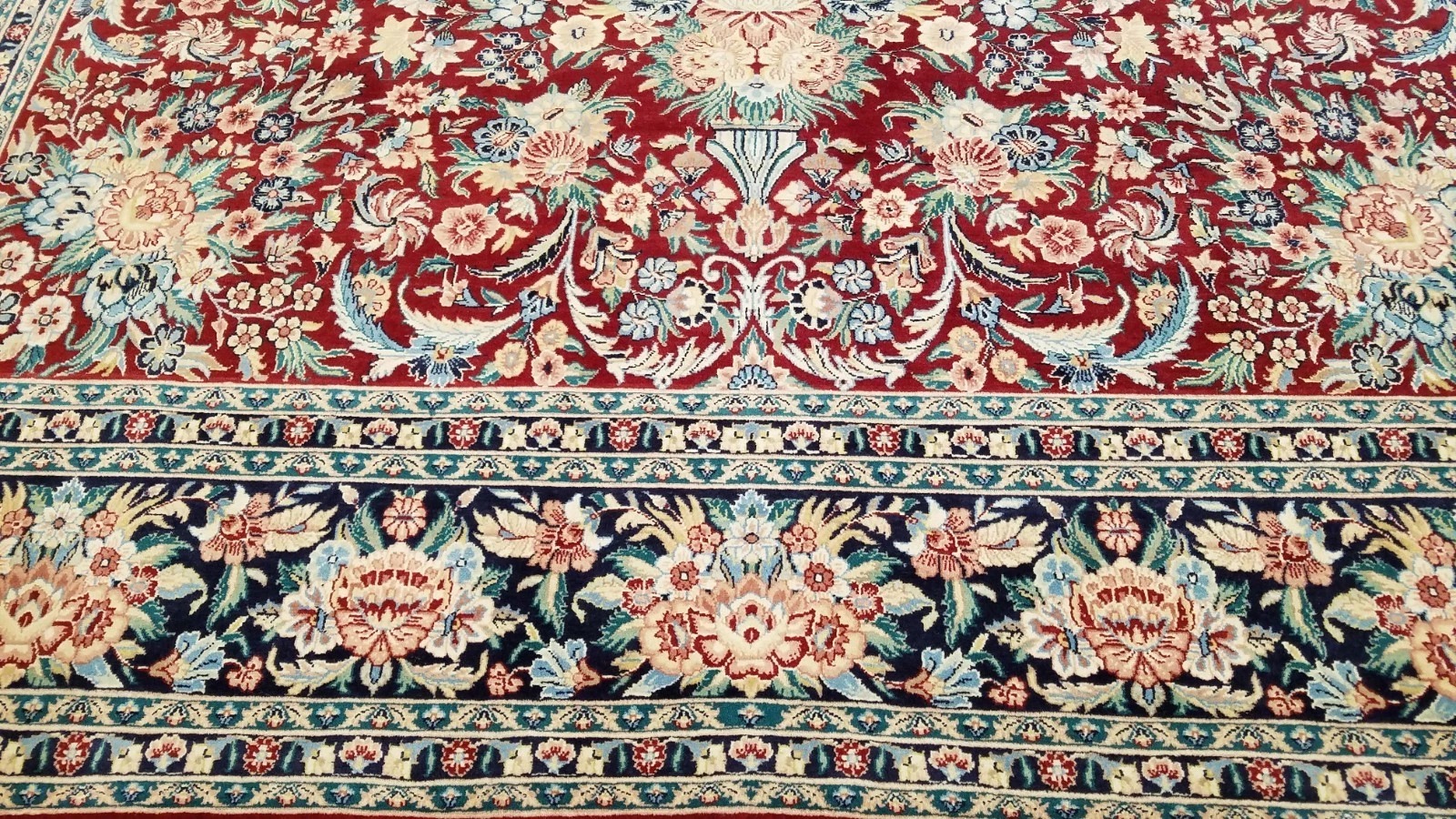 8 x 10 Fine Quality Red & Navy Sarough Wool Hand Knotted Oriental Rug