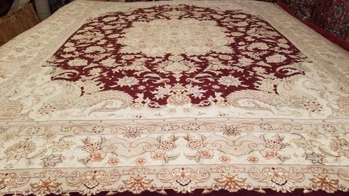 8 x 10 Burgundy Red Very Fine Wool & Silk Hand Knotted Rug