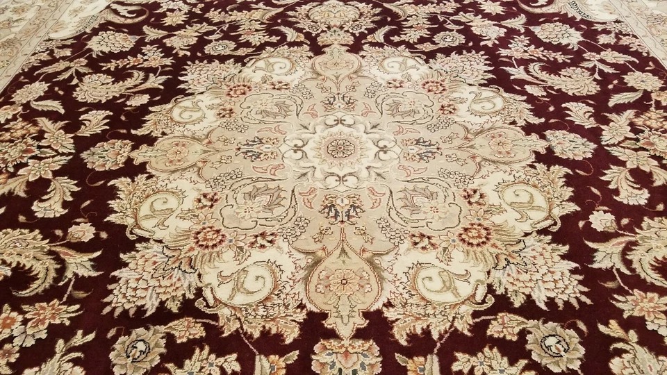 8 x 10 Burgundy Red Very Fine Wool & Silk Hand Knotted Rug