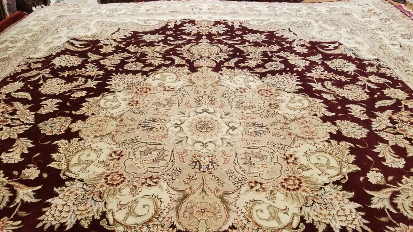 8 x 10 Burgundy Red Very Fine Wool & Silk Hand Knotted Rug