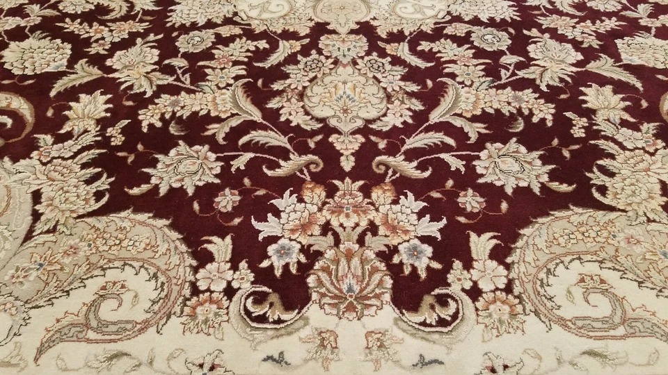 8 x 10 Burgundy Red Very Fine Wool & Silk Hand Knotted Rug