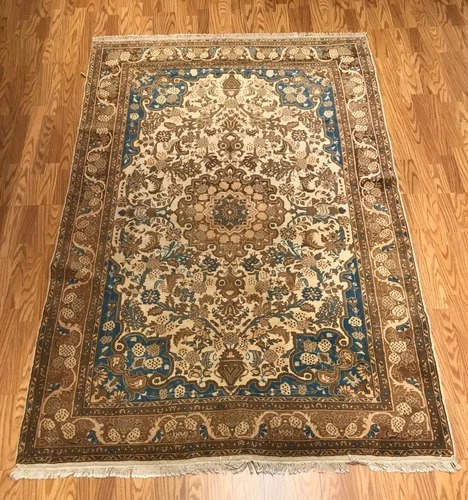 5 x 8 Vintage Tribal Floral Navy 100% Wool Vegetable Dye Rug