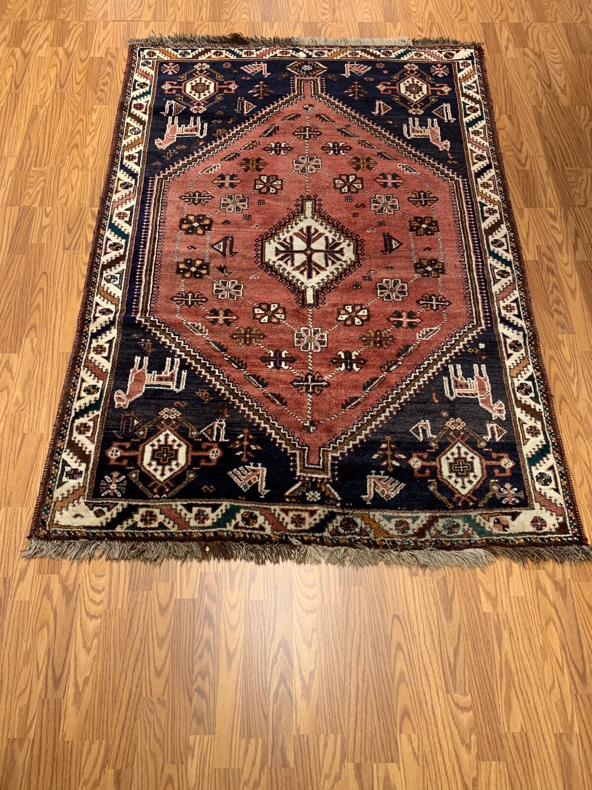 5 x 8.5 Vintage Tribal Rust Rose 100% Wool Hand Made Rug Vegetable Dye